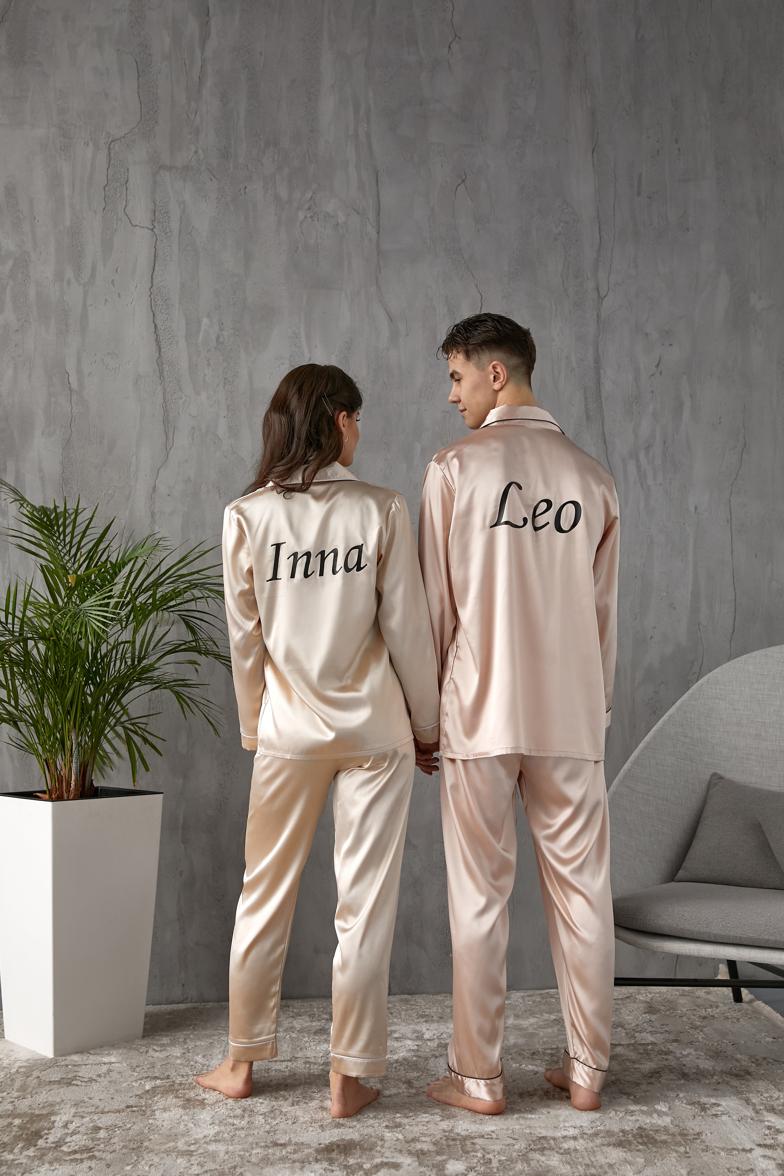 Bride and Groom, Mr and Mrs Custom Satin Pajamas for Couple - L+L