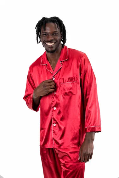 Red satin pajamas mens hotsell
