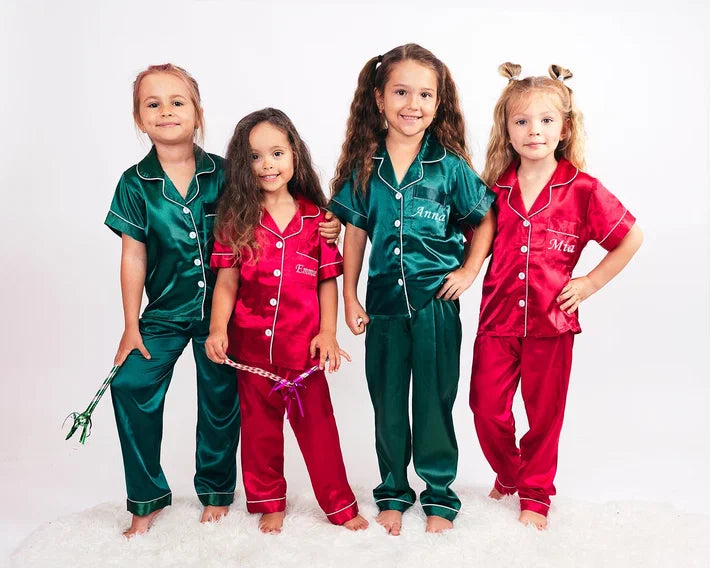 Personalized Kids Pajamas Customized Satin Pajamas for Kids Party Christmas  Matching Family Pajamas Flower Girl Pajamas Kids Pjs