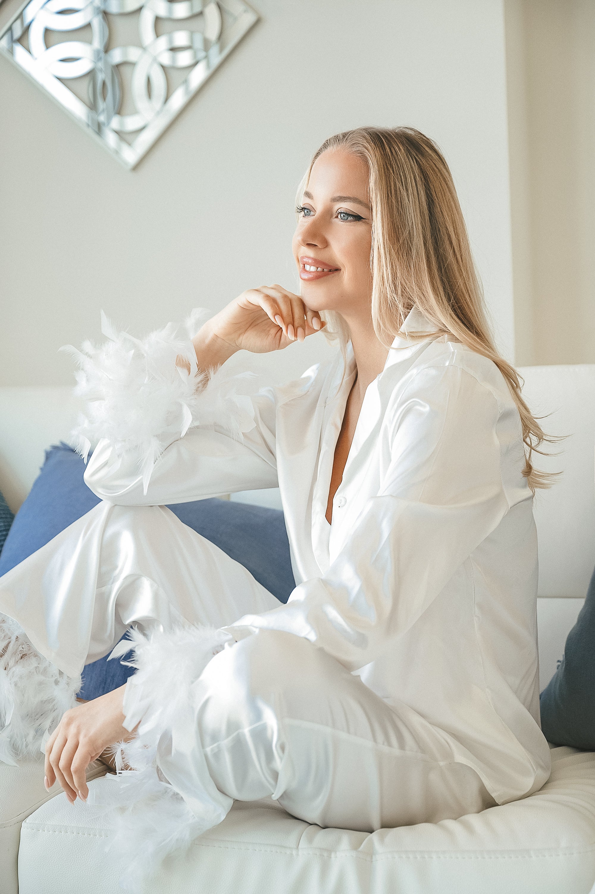 Personalized Satin Pajama Set with Feathers - alfresco – Sisters G Shop